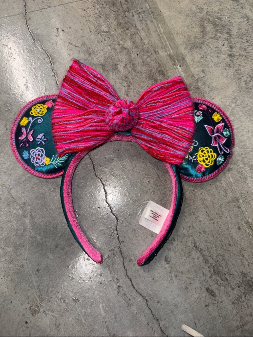 Encanto Disney Pink and Teal Embroidered Minnie Ears Headband